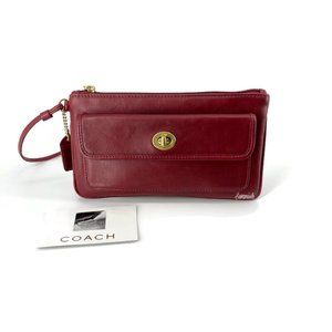 Coach Red Leather Turn lock Slim Wristlet Wallet Maroon